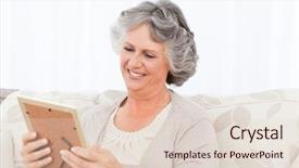  Presentation with home - PPT layouts featuring woman looking at a photo background and a lemonade colored foreground