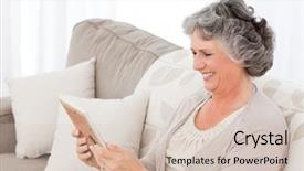  Presentation with photo - Presentation theme having woman looking at a photo background and a soft green colored foreground