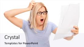  Presentation with piece of the pie - PPT theme featuring woman looking at a piece background and a light blue colored foreground