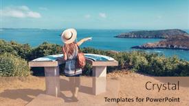  Presentation with panoramic - Presentation design enhanced with woman-looking-at-brittany-coast background and a coral colored foreground