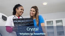  Presentation with chest - Presentation theme featuring woman looking at chest background and a ocean colored foreground