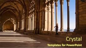  Presentation with landscape - Presentation theme having woman-looking-at-city-landscape background and a tawny brown colored foreground