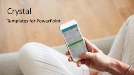  Presentation with smartphone app - PPT theme with woman looking at health monitoring background and a lemonade colored foreground