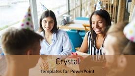  Presentation with happy birthday - Beautiful PPT theme featuring woman looking at her boyfriend backdrop and a coral colored foreground