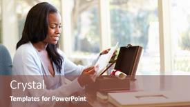  Presentation with letter - Audience pleasing presentation theme consisting of woman-looking-at-letter backdrop and a tawny brown colored foreground