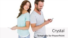  Presentation with business woman standing on maze - Amazing PPT theme having couple standing back to back backdrop and a light gray colored foreground