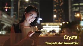  Presentation with phone - Presentation theme consisting of woman-looking-at-mobile-phone background and a tawny brown colored foreground