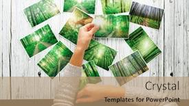  Presentation with nostalgia - PPT theme consisting of woman-looking-at-photos-remember background and a coral colored foreground