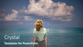  Presentation with freedom - Presentation theme featuring woman-looking-at-pink-sunset background and a ocean colored foreground