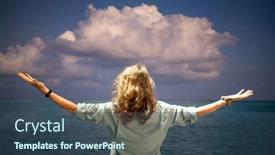  Presentation with freedom - Presentation design featuring woman-looking-at-pink-sunset background and a ocean colored foreground