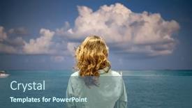  Presentation with freedom - Presentation theme consisting of woman-looking-at-pink-sunset background and a ocean colored foreground