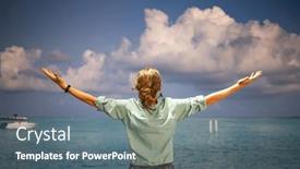  Presentation with freedom - Theme featuring woman-looking-at-pink-sunset background and a ocean colored foreground