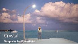  Presentation with freedom - Presentation theme having woman-looking-at-pink-sunset background and a ocean colored foreground