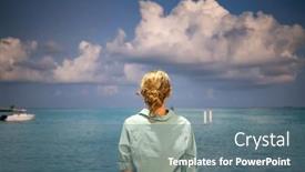  Presentation with freedom - Slides having woman-looking-at-pink-sunset background and a ocean colored foreground