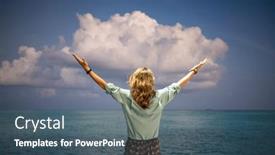  Presentation with freedom - PPT layouts featuring woman-looking-at-pink-sunset background and a ocean colored foreground