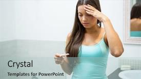  Presentation with pregnancy - Beautiful PPT theme featuring woman looking at pregnancy test backdrop and a light blue colored foreground