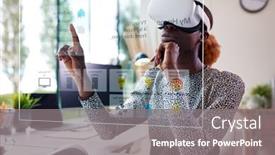  Presentation with smart home - PPT theme enhanced with woman-looking-at-projected-screen background and a  colored foreground