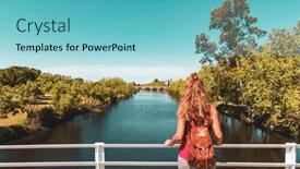  Presentation with roman - Slide deck featuring woman-looking-at-roman-bridge background and a seafoam green colored foreground