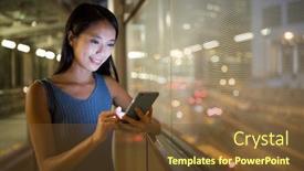  Presentation with smart - Beautiful theme featuring central bank - woman looking at smart phone backdrop and a tawny brown colored foreground