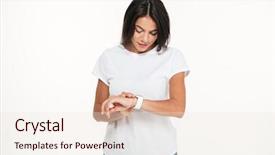  Presentation with smart - Slide deck featuring woman looking at smart watch background and a lemonade colored foreground