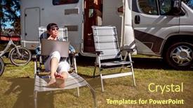  Presentation with family communication - Beautiful presentation theme featuring woman-looking-at-the-laptop backdrop and a tawny brown colored foreground