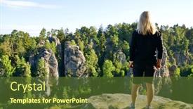  Presentation with czechia - Cool new PPT theme with woman-looking-at-the-sandstone backdrop and a tawny brown colored foreground