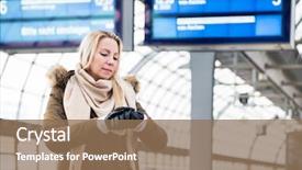  Presentation with station - Cool new presentation theme with woman looking at wristwatch backdrop and a coral colored foreground