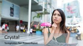  Presentation with city line map - PPT theme having woman looking for city map background and a light blue colored foreground