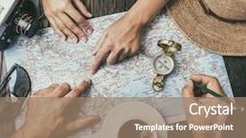  Presentation with world travel - Audience pleasing presentation design consisting of woman looking for new travel backdrop and a coral colored foreground