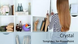  Presentation with closet - Theme having woman looking for something in closet in room with modern interior background and a light blue colored foreground