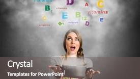  Presentation with vitamin - Audience pleasing slide set consisting of woman looking in colorful vitamin backdrop and a gray colored foreground