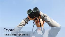  Presentation with telescope - PPT theme featuring woman looking though telescope background and a light blue colored foreground