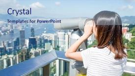  Presentation with telescope - Amazing slide set having woman looking though the telescope in the peak backdrop and a light blue colored foreground