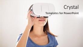  Presentation with virtual reality physical therapy - PPT layouts featuring woman looking though virtual reality background and a white colored foreground