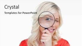  Presentation with eye glass - Colorful PPT layouts enhanced with woman looking through a magnifying glass while showing a blink of an eye backdrop and a white colored foreground