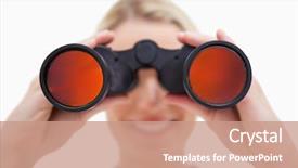  Presentation with search - Beautiful slide set featuring woman looking through binoculars backdrop and a coral colored foreground