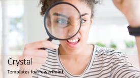  Presentation with african american couples on the mountains - PPT theme with woman looking through magnifying glass background and a  colored foreground