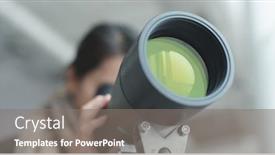  Presentation with telescope - Cool new presentation theme with woman looking through telescope to observe the bird habitat backdrop and a gray colored foreground