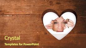  Presentation with torn paper - PPT theme with woman looking through torn paper against heart in wood background and a tawny brown colored foreground