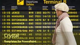  Presentation with departure board - Slides enhanced with woman looking to departure board background and a tawny brown colored foreground