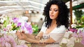  Presentation with orchids - PPT layouts featuring woman-looking-to-orchids background and a coral colored foreground