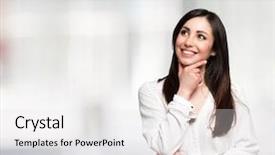  Presentation with copy space leadership - Audience pleasing theme consisting of woman looking up lots of copy-space for your product or text backdrop and a white colored foreground