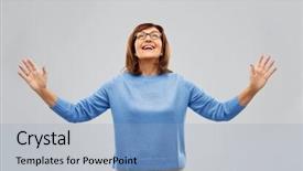  Presentation with old people animated - Presentation design featuring woman looking up thanks god background and a light blue colored foreground