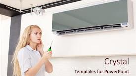  Presentation with broken home - Audience pleasing PPT theme consisting of woman looks at a broken backdrop and a lemonade colored foreground