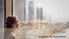  Presentation with modern medicine cardiology concept mixed - PPT theme with woman-looks-at-a-modern background and a mint green colored foreground