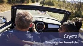 Presentation with car racing - Beautiful PPT theme featuring 2 cars racing - couple driving in car woman backdrop and a ocean colored foreground