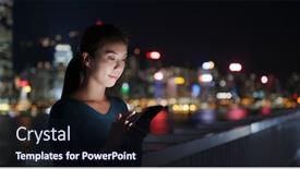  Presentation with smart city - Presentation theme enhanced with woman-looks-at-smart-phone background and a wine colored foreground