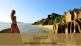  Presentation with beach rocks - Theme with woman-looks-at-the-beach background and a gold colored foreground