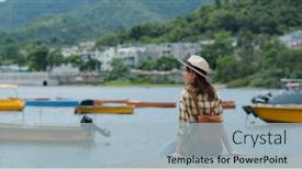  Presentation with sea - Audience pleasing presentation theme consisting of woman-looks-at-the-sea backdrop and a light blue colored foreground