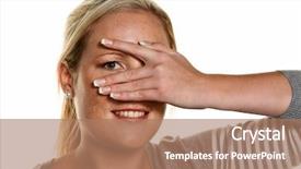  Presentation with fingers - Theme having woman looks through fingers of her hand background and a coral colored foreground